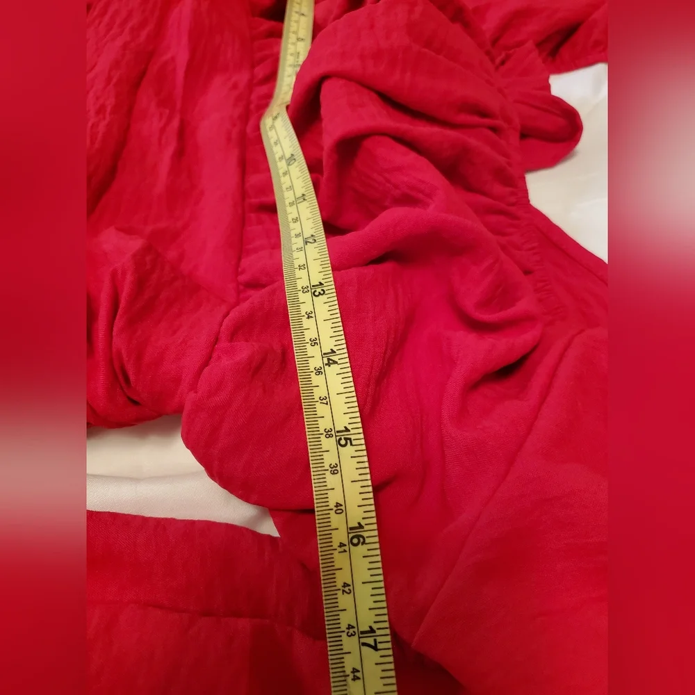 Elegant Red Women's Midi Dress.  Puffed Sleeves   Size S - Picture 5 of 7